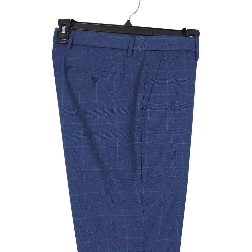 Tommy Hilfiger Mens Modern Fit Dress Pants 38x32 Blue Windowpane Plaid Stretch